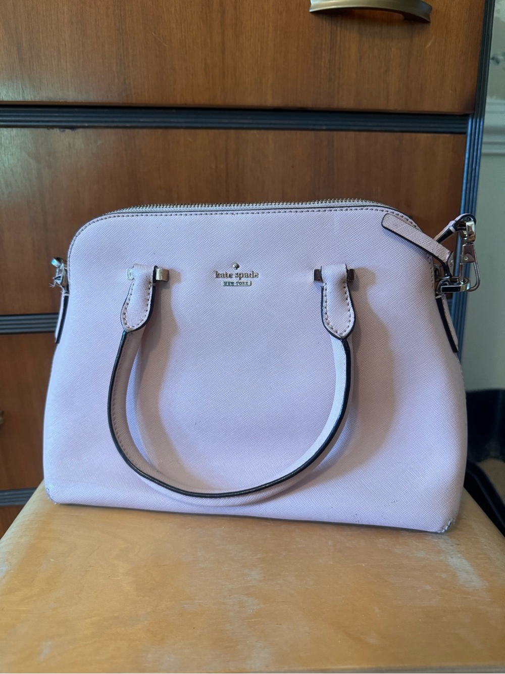 Kate Spade Blush Pink Knott Medium Satchel with long strap extension